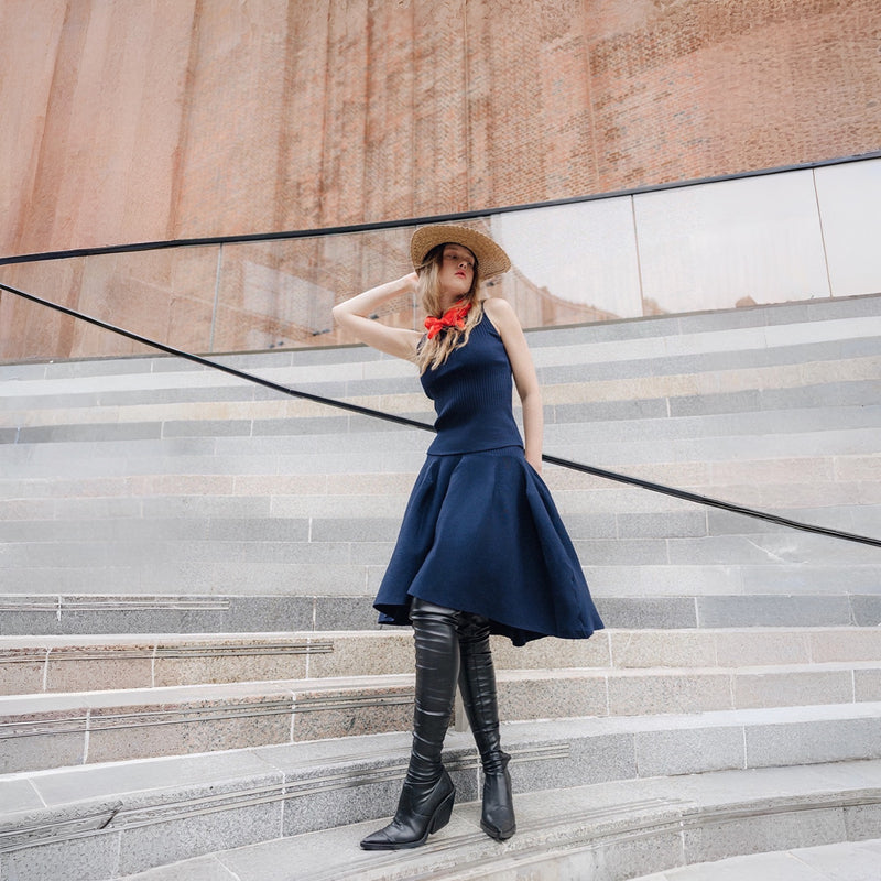 Navy Knitted Top And Skirt Co-Ordinates Set
