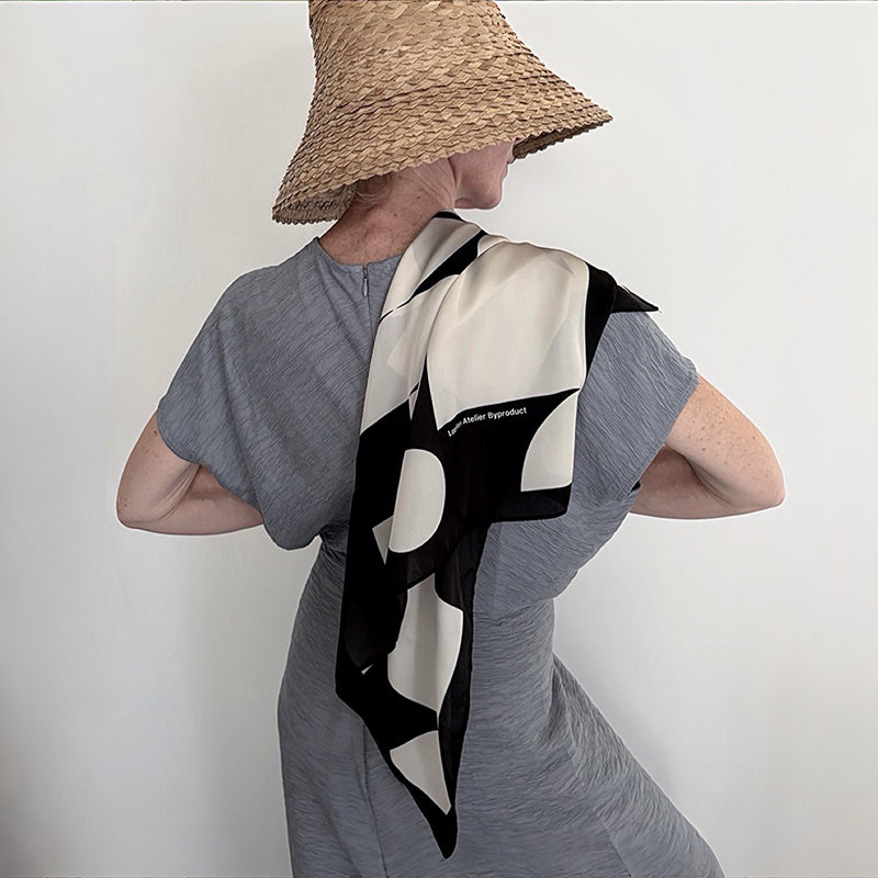 Black Geometric Print Square Silk Scarf