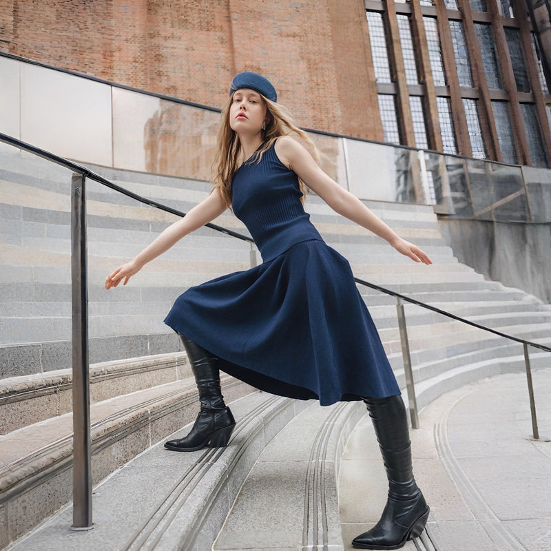Navy Knitted Top And Skirt Co-Ordinates Set