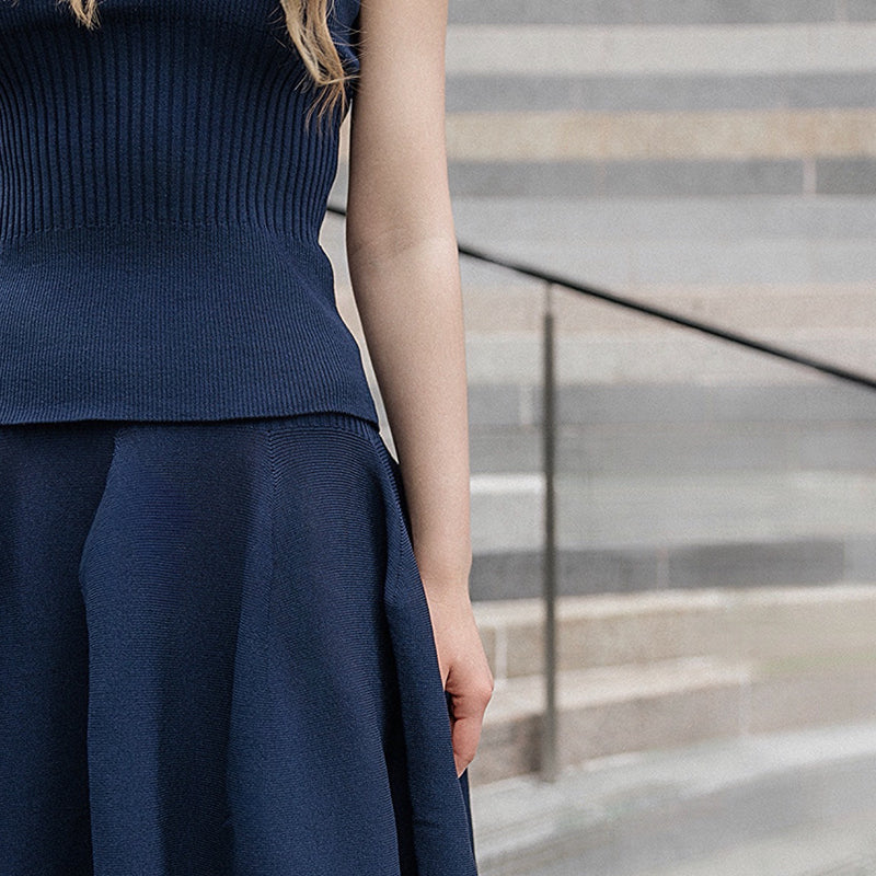 Navy Knitted Top And Skirt Co-Ordinates Set