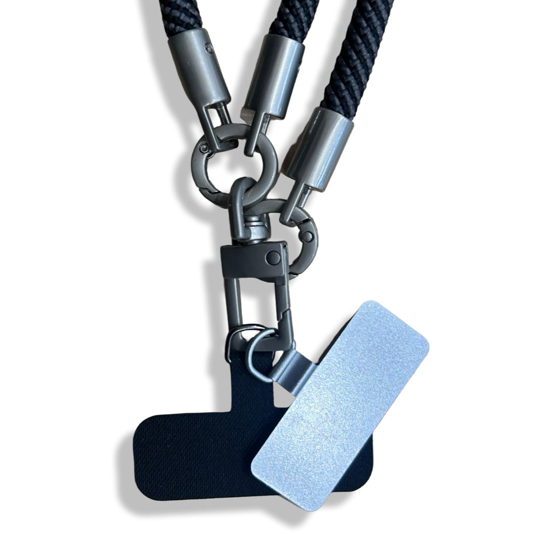 Grey Striped Nylon Multifunctional Lanyard