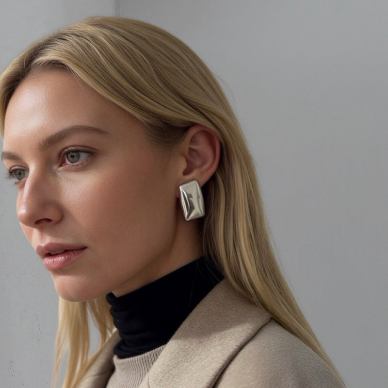 Silver Rectangular Stud Earrings