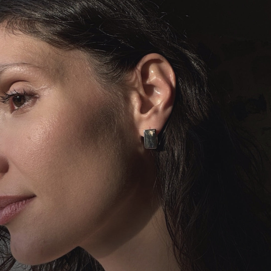 Silver Square Earlobe Hoop Earrings