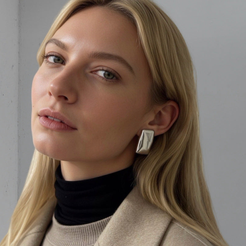 Silver Rectangular Stud Earrings
