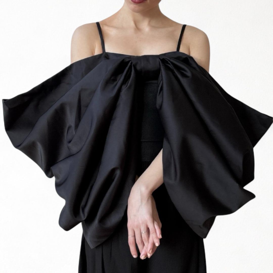 Black duchess satin bow top with straps