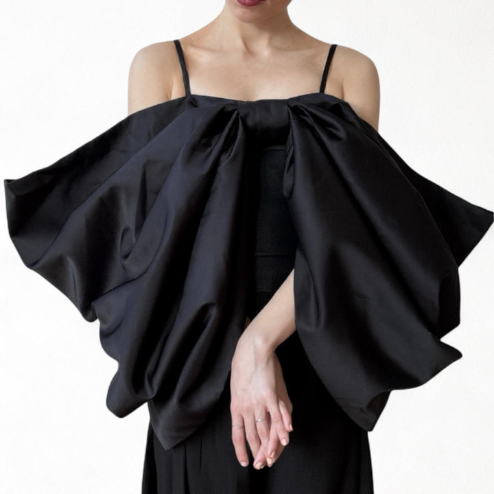 Black duchess satin bow top with straps