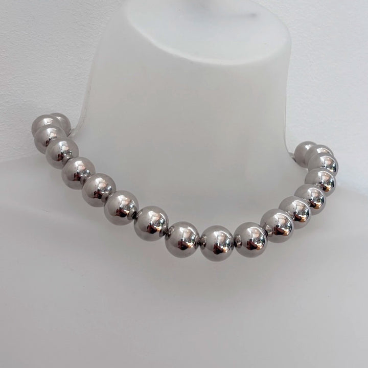Silver string beaded necklace