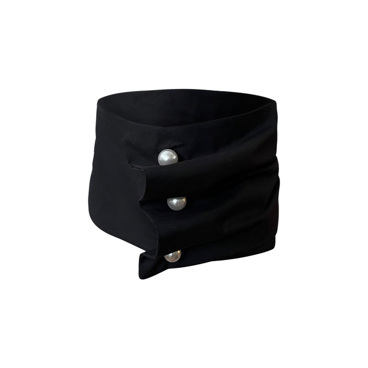 Black wide asymmetrical belt with pearl buttons