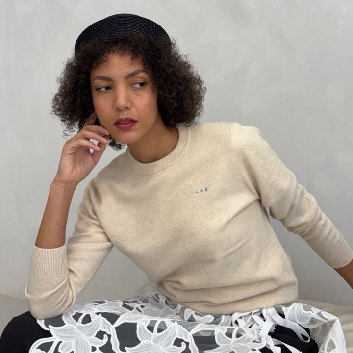Beige Mohair Classic Fit Jumper With Embroidery
