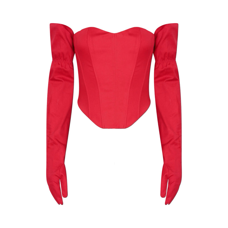 Red Sweetheart Corset With Long Gloves