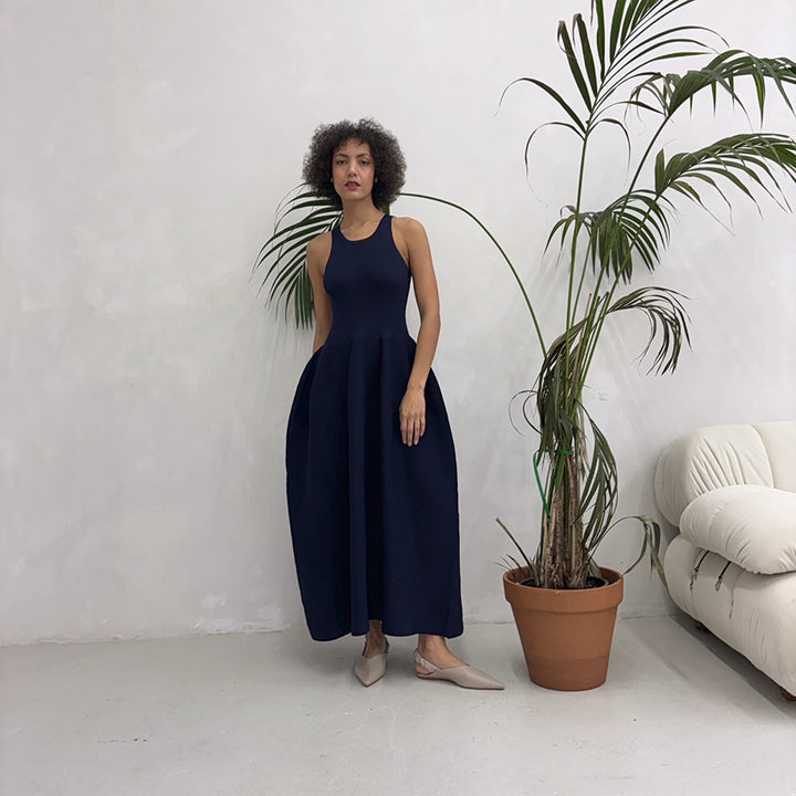 Navy Knitted Maxi Dress