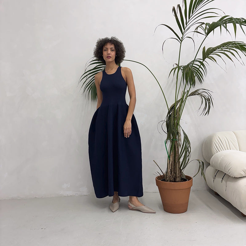 Navy Knitted Maxi Dress