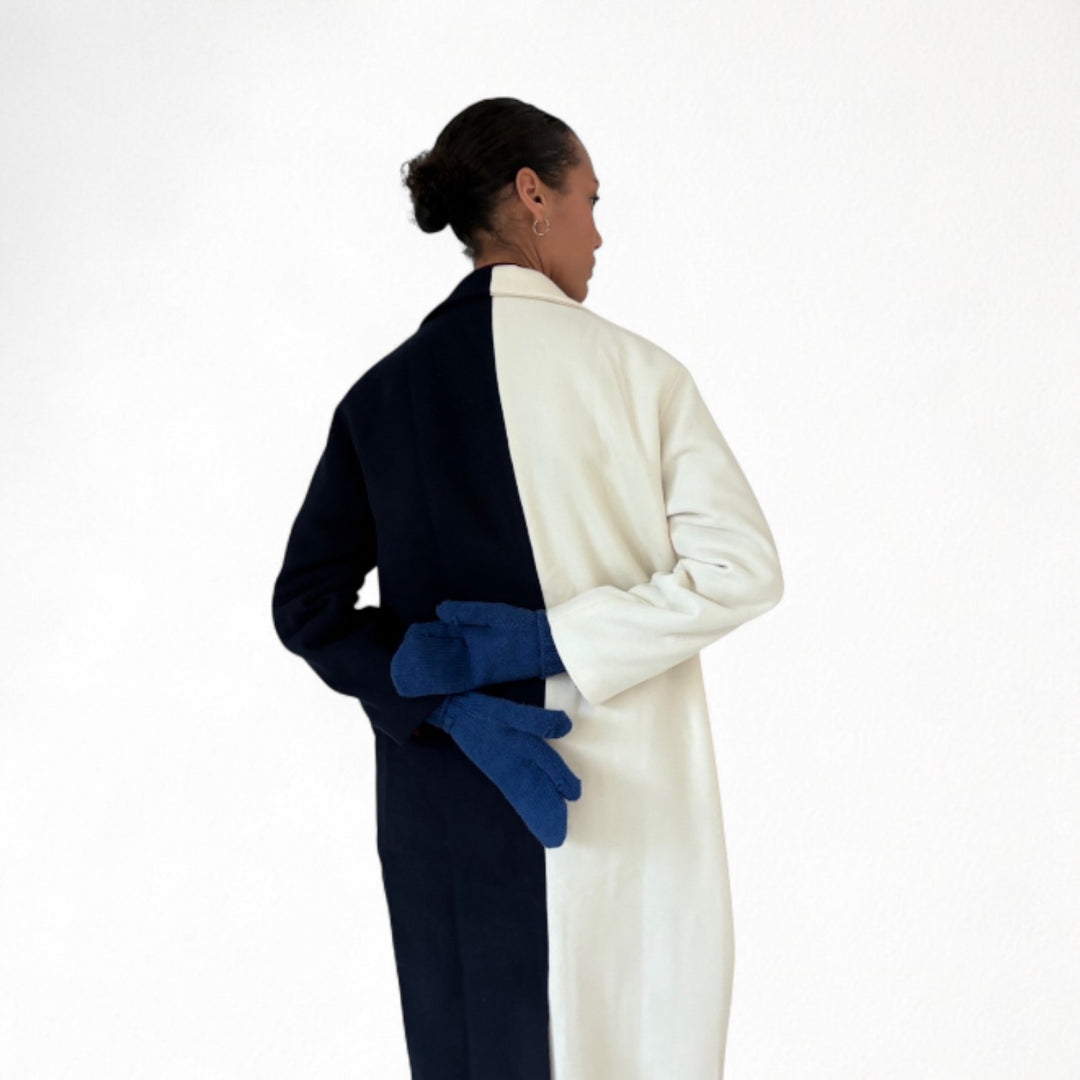 Navy And White Wool Double Breasted Trench Coat
