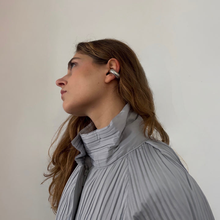 Silver C Shaped Hoop Ridged Clip Earrings