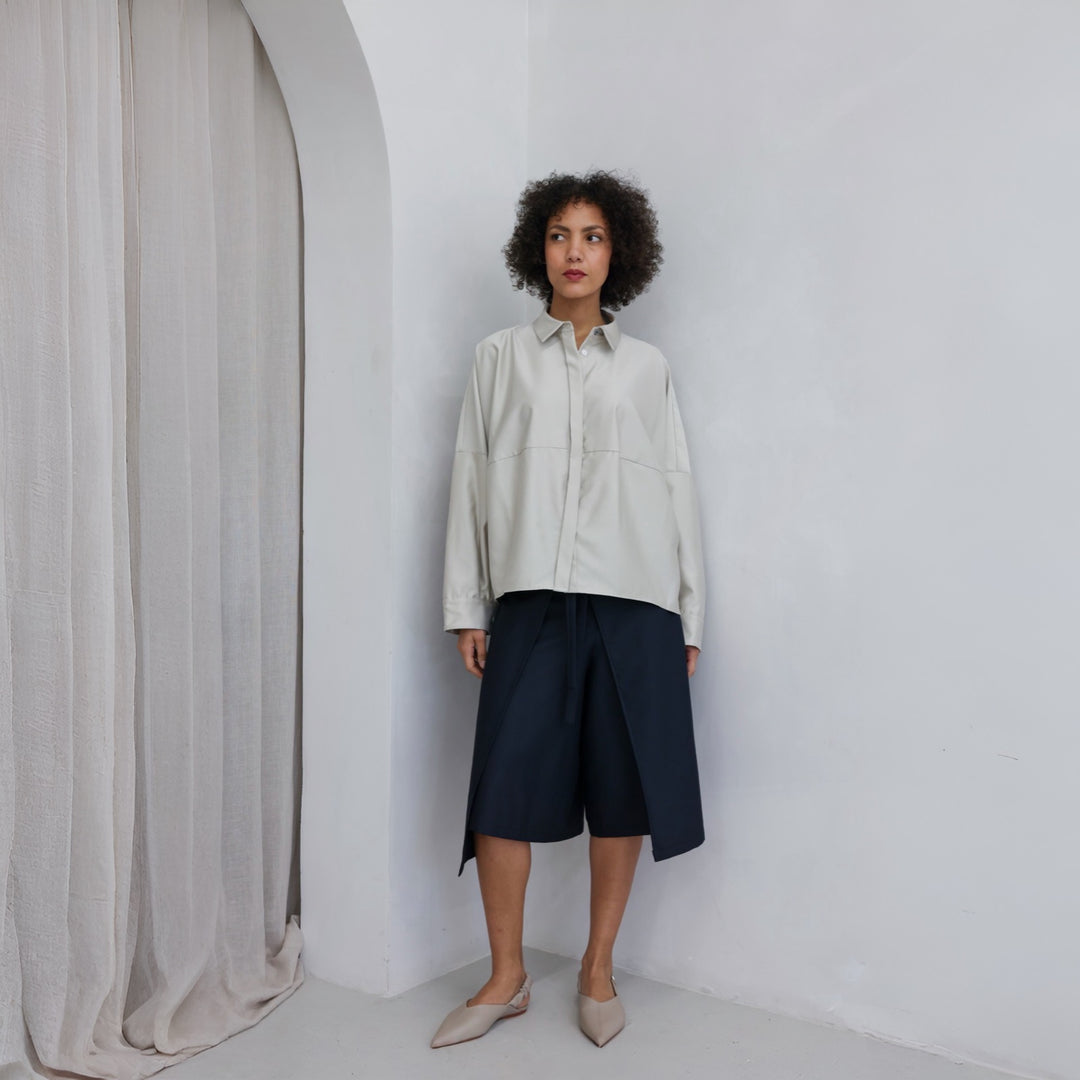Beige Bias Lantern Oversize Shirt