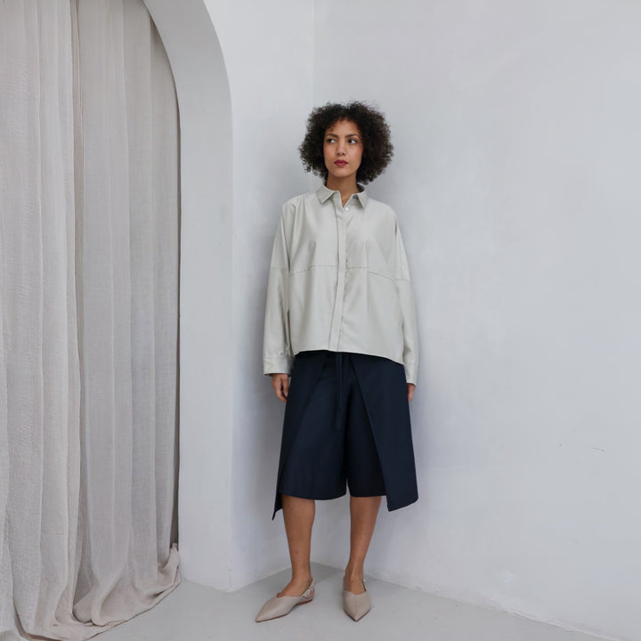 Beige Bias Lantern Oversize Shirt