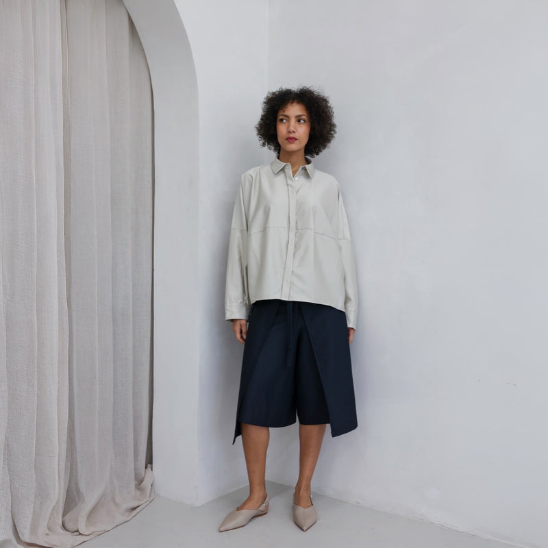 Beige Bias Lantern Oversize Shirt