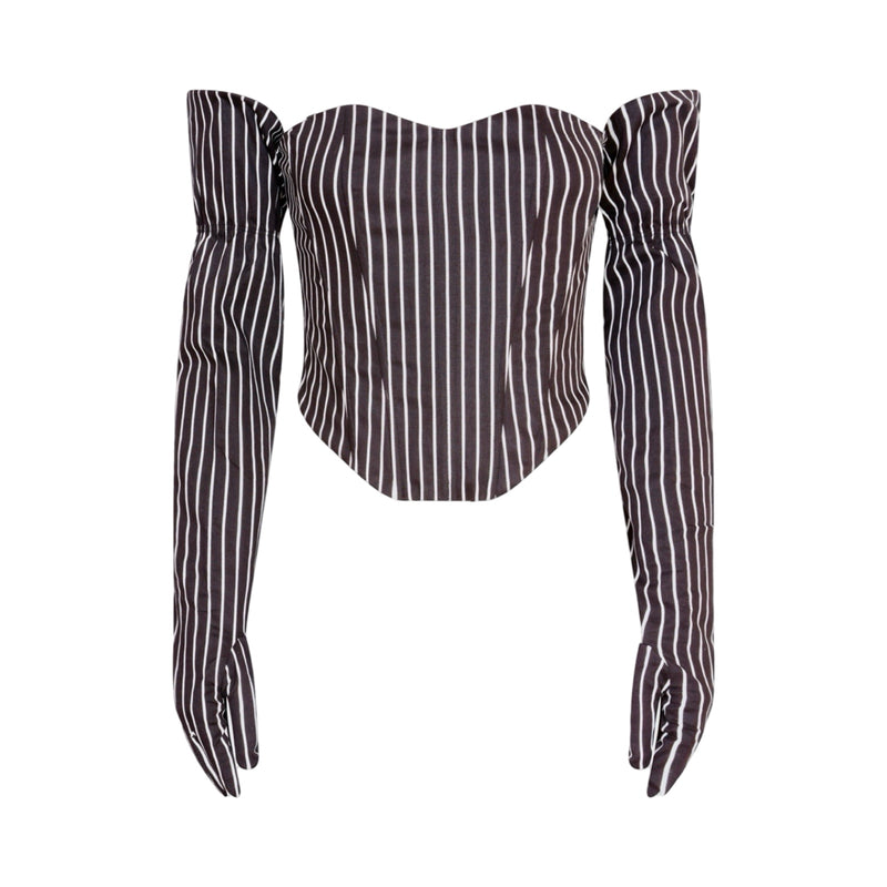 Black Pinstripes Sweetheart Corset With Long Gloves