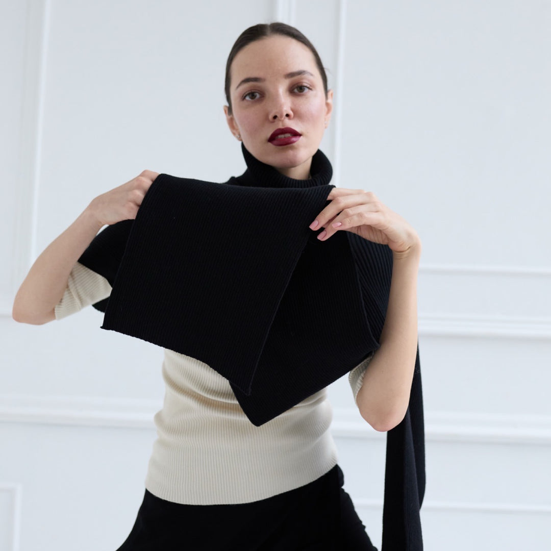 Black Knit Turtleneck Shawl