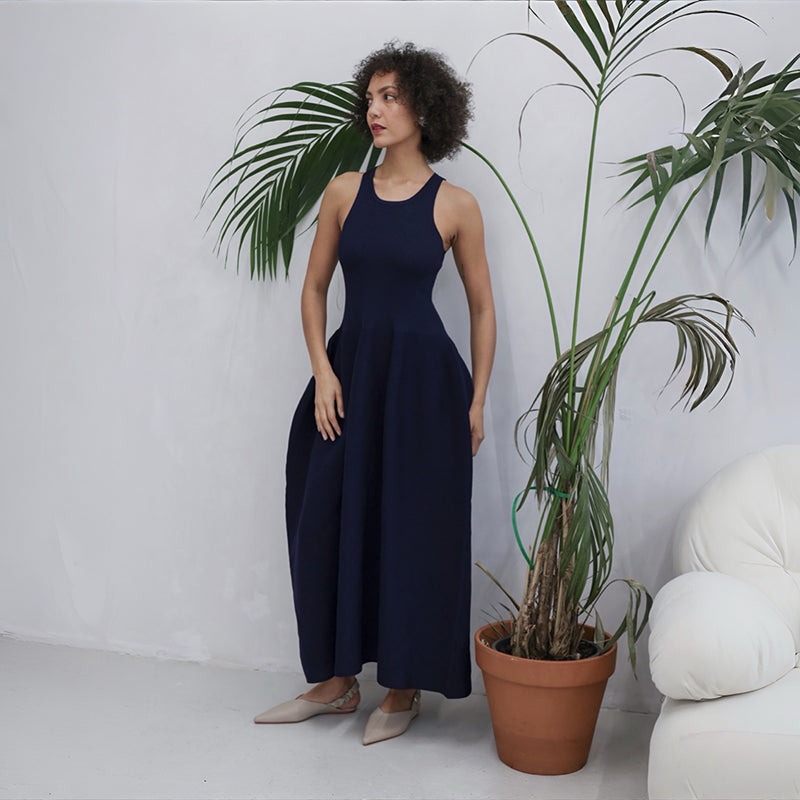 Navy Knitted Maxi Dress