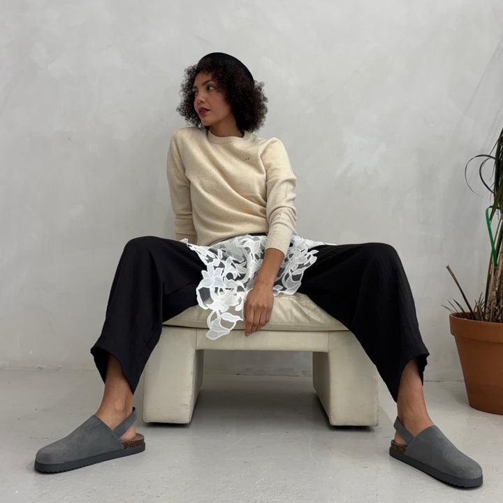 Beige Mohair Classic Fit Jumper With Embroidery