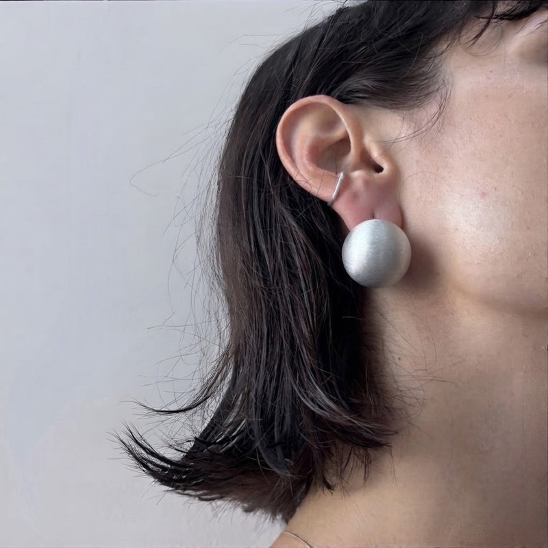 Brushed Round Silver Stud Earrings