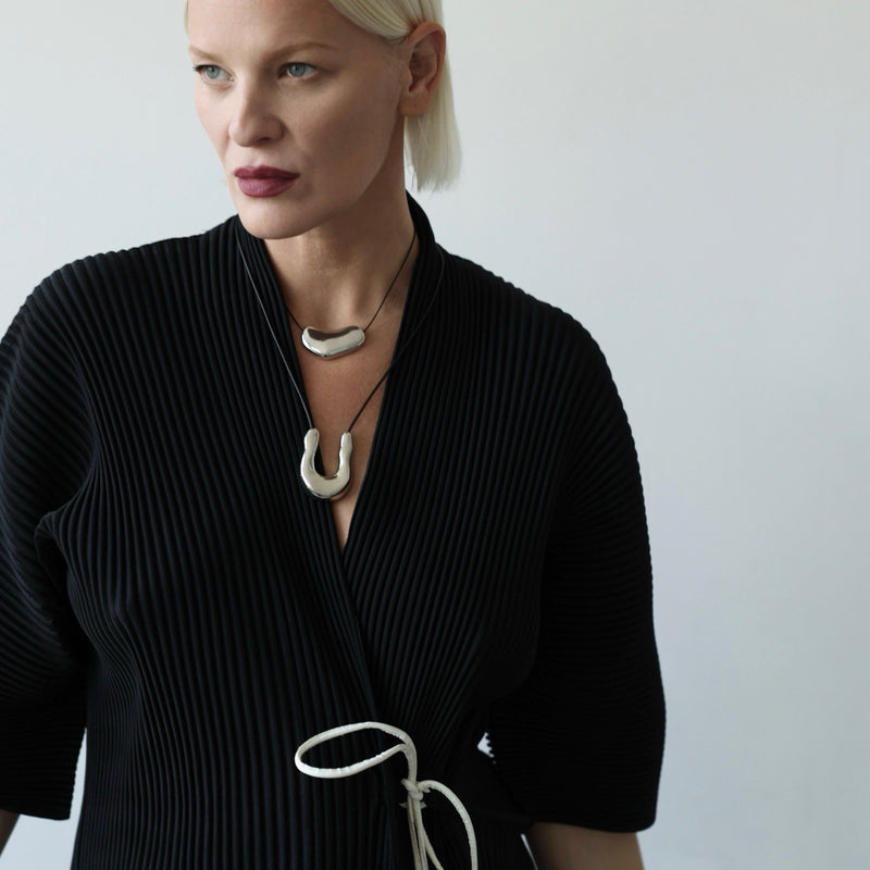 Silver Wish Bone Geometric Pendant Necklace
