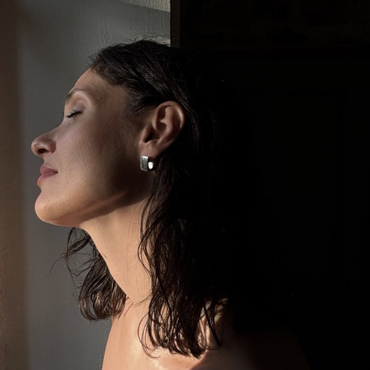 Silver Square Earlobe Hoop Earrings