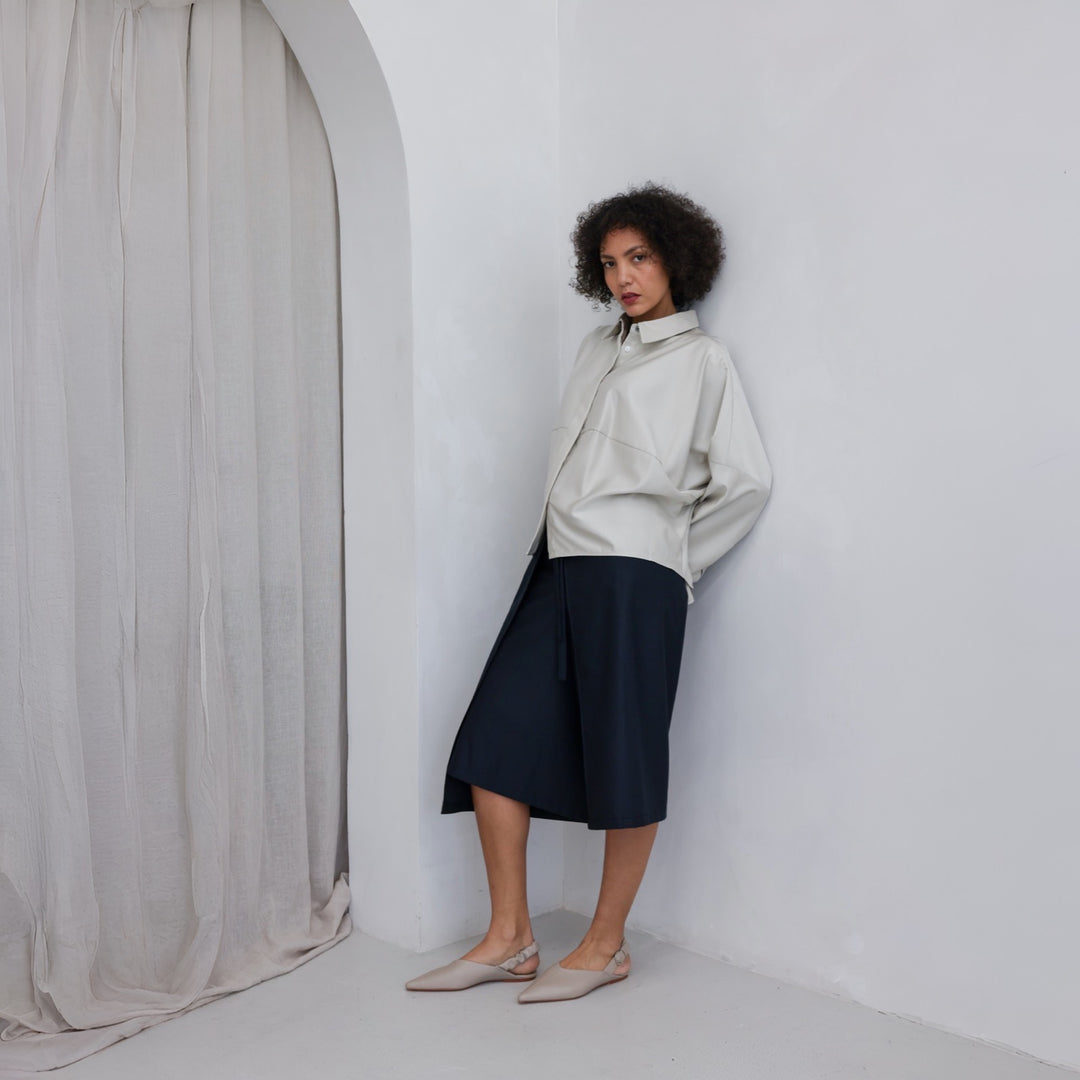 Beige Bias Lantern Oversize Shirt