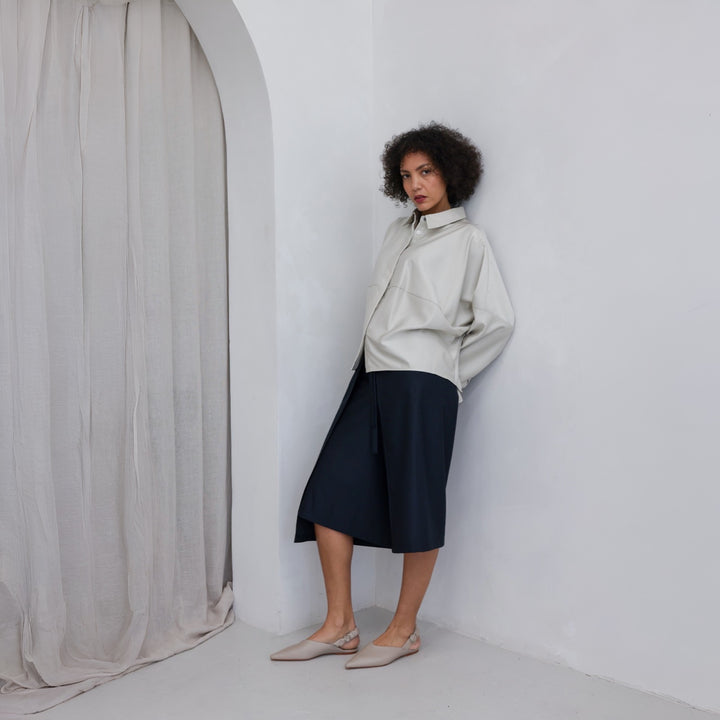 Beige Bias Lantern Oversize Shirt