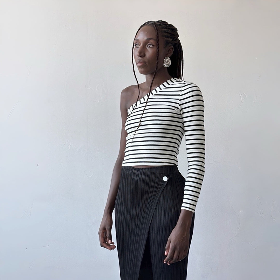 Black accordion pleated trousers with wrap detail
