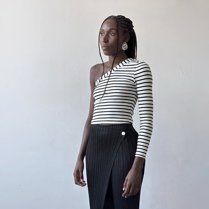 Black accordion pleated trousers with wrap detail
