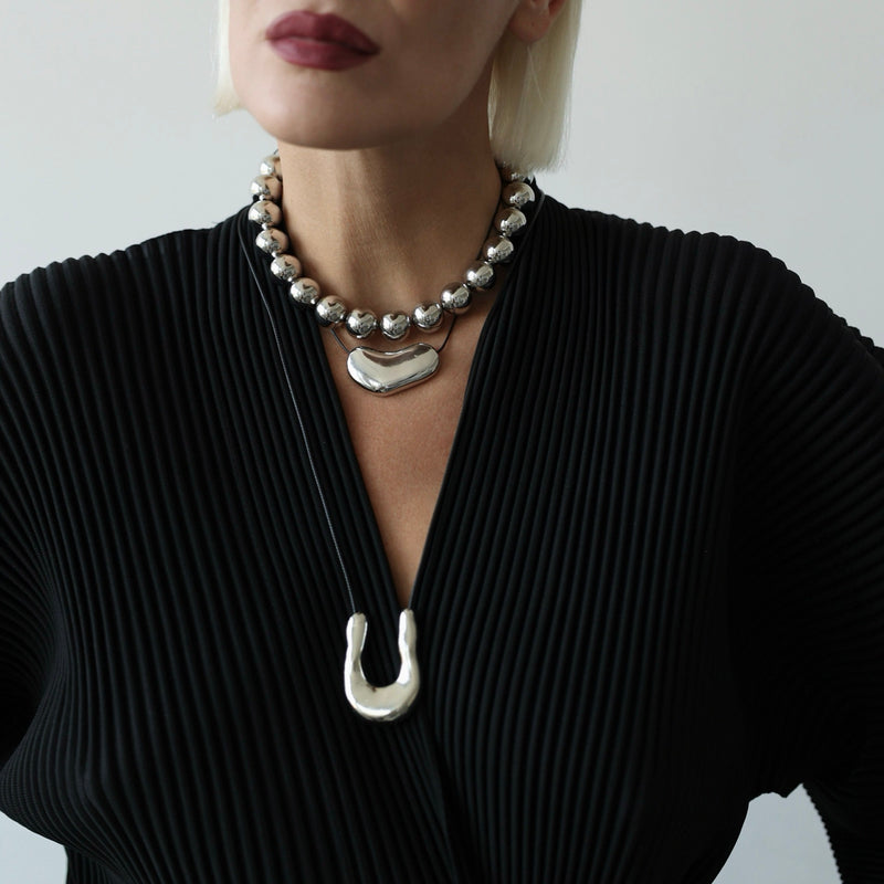 Silver String Beaded Necklace