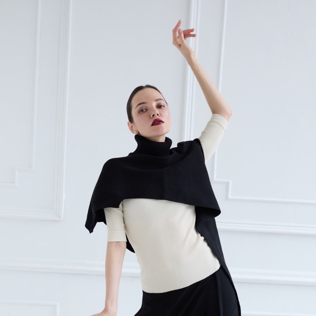 Black Knit Turtleneck Shawl