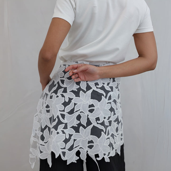 White Floral 3D Lace Wrap Tie Apron Skirt