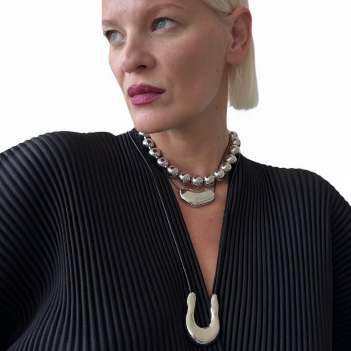 Silver bean geometric pendant necklace