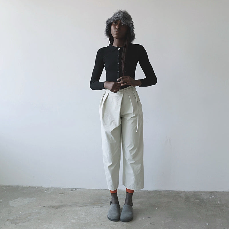 Black Rib Knit Shirt Top With Button Details