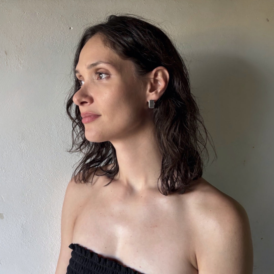 Silver Square Earlobe Hoop Earrings