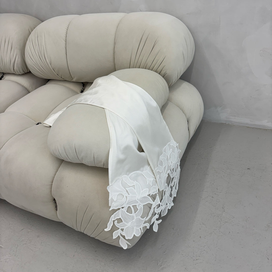 White Silk And 3D Lace Long Scarf