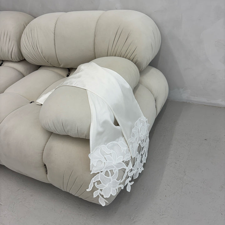 White Silk And 3D Lace Long Scarf