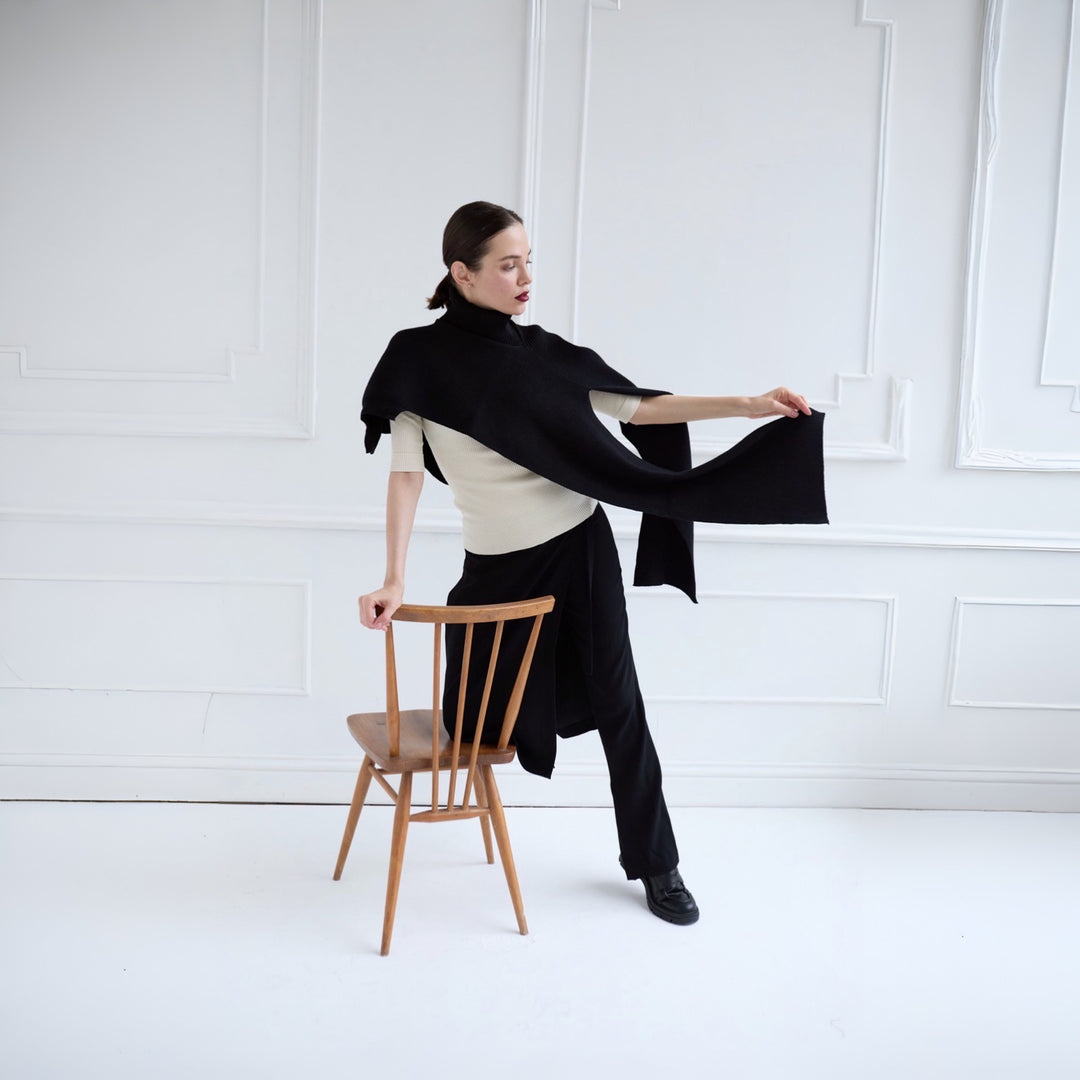 Black Knit Turtleneck Shawl