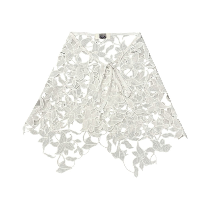 White Floral 3D Lace Wrap Tie Apron Skirt
