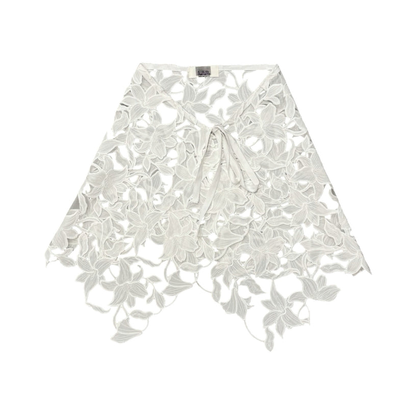 White Floral 3D Lace Wrap Tie Apron Skirt
