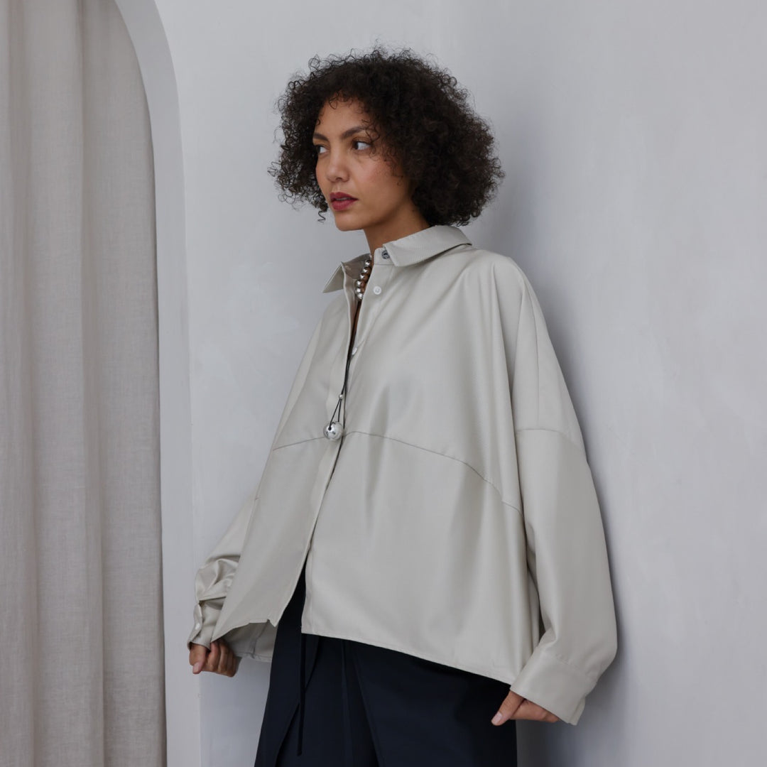 Beige Bias Lantern Oversize Shirt