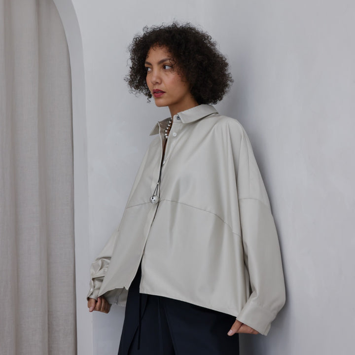 Beige Bias Lantern Oversize Shirt