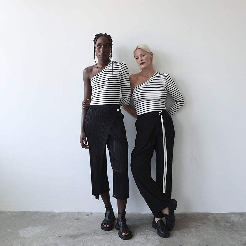 Black Accordion Pleated Trousers With Wrap Detail