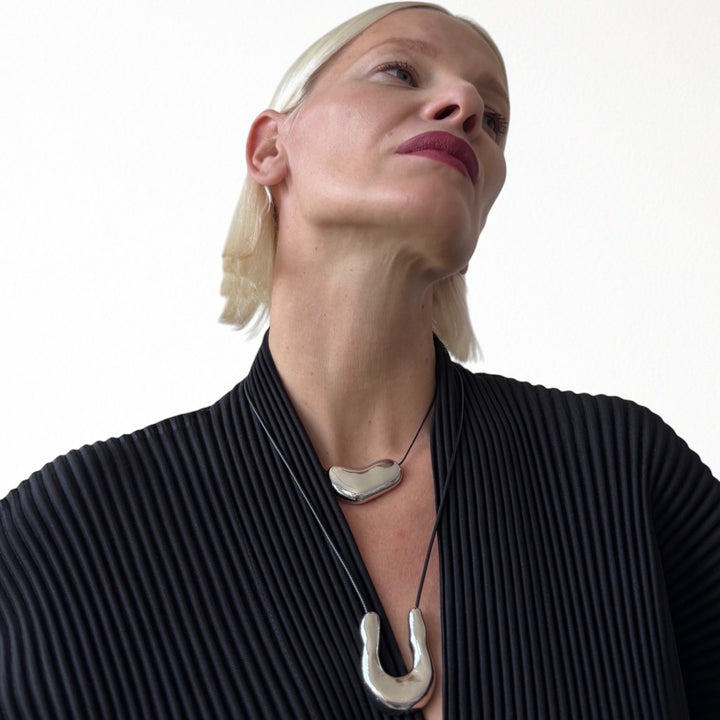 Silver bean geometric pendant necklace
