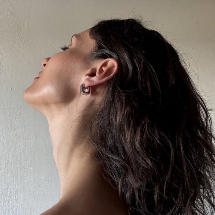 Silver Square Earlobe Hoop Earrings