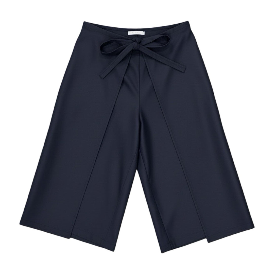 Navy Wool Wrap Culottes Trousers