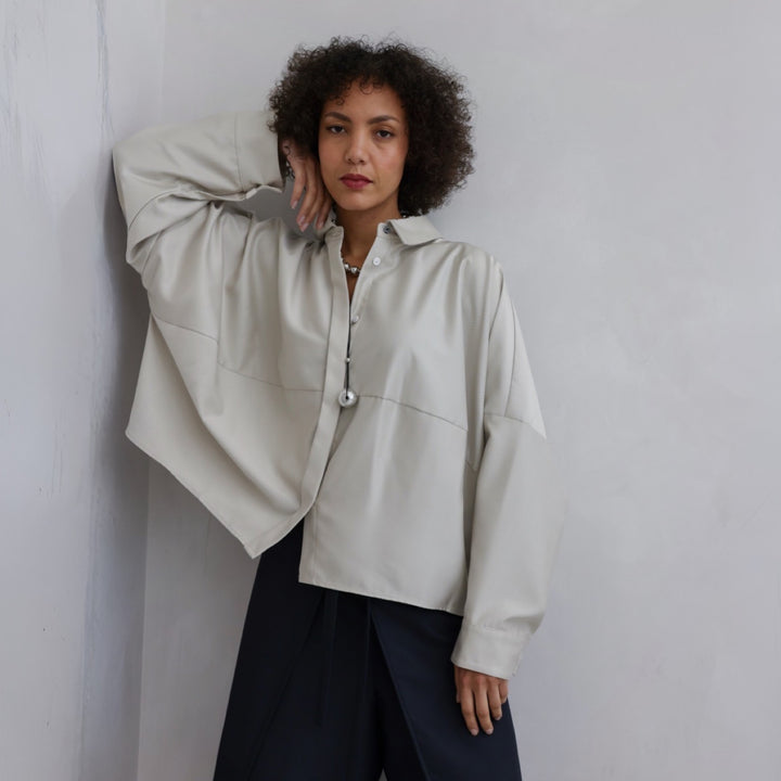 Beige Bias Lantern Oversize Shirt